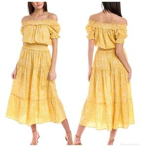 Pomegranate Off-the-Shoulder Dress in Yellow Floral Print Size Small